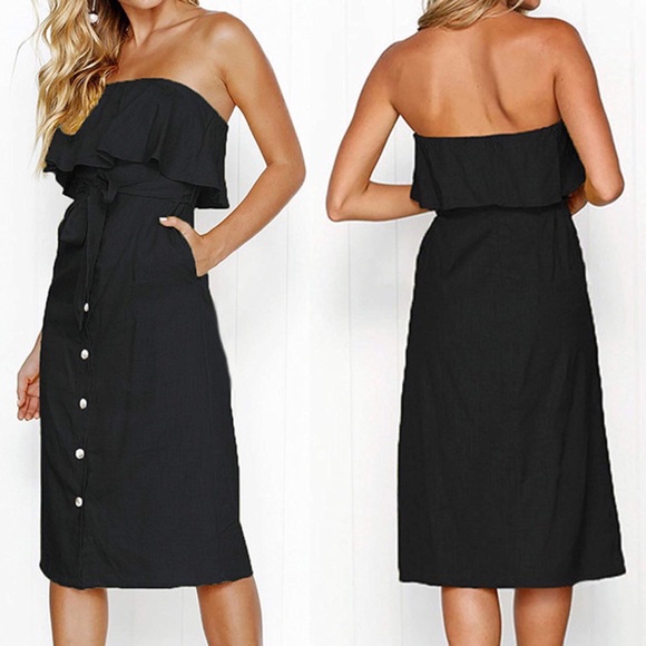 Dresses & Skirts - Strapless Ruffle Overlay Midi Dress